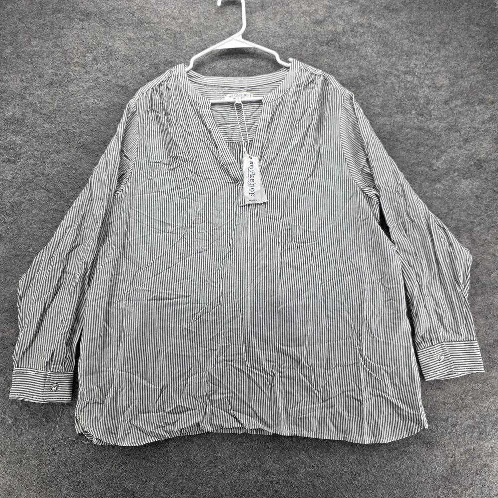 Workshop Tunic Blouse Womens 1X White V-Neck Long Sleeve Rayon Lightweight